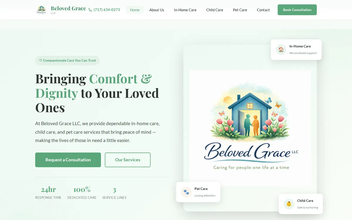 Beloved Grace care services website homepage