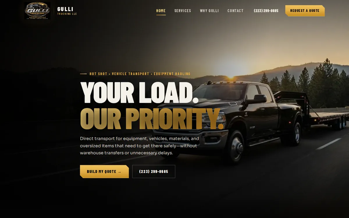 Gulli Trucking website homepage
