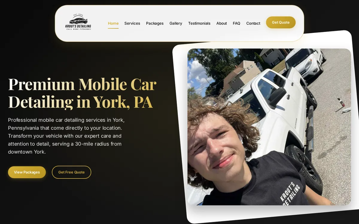 Krouts Detailing mobile detailing website homepage